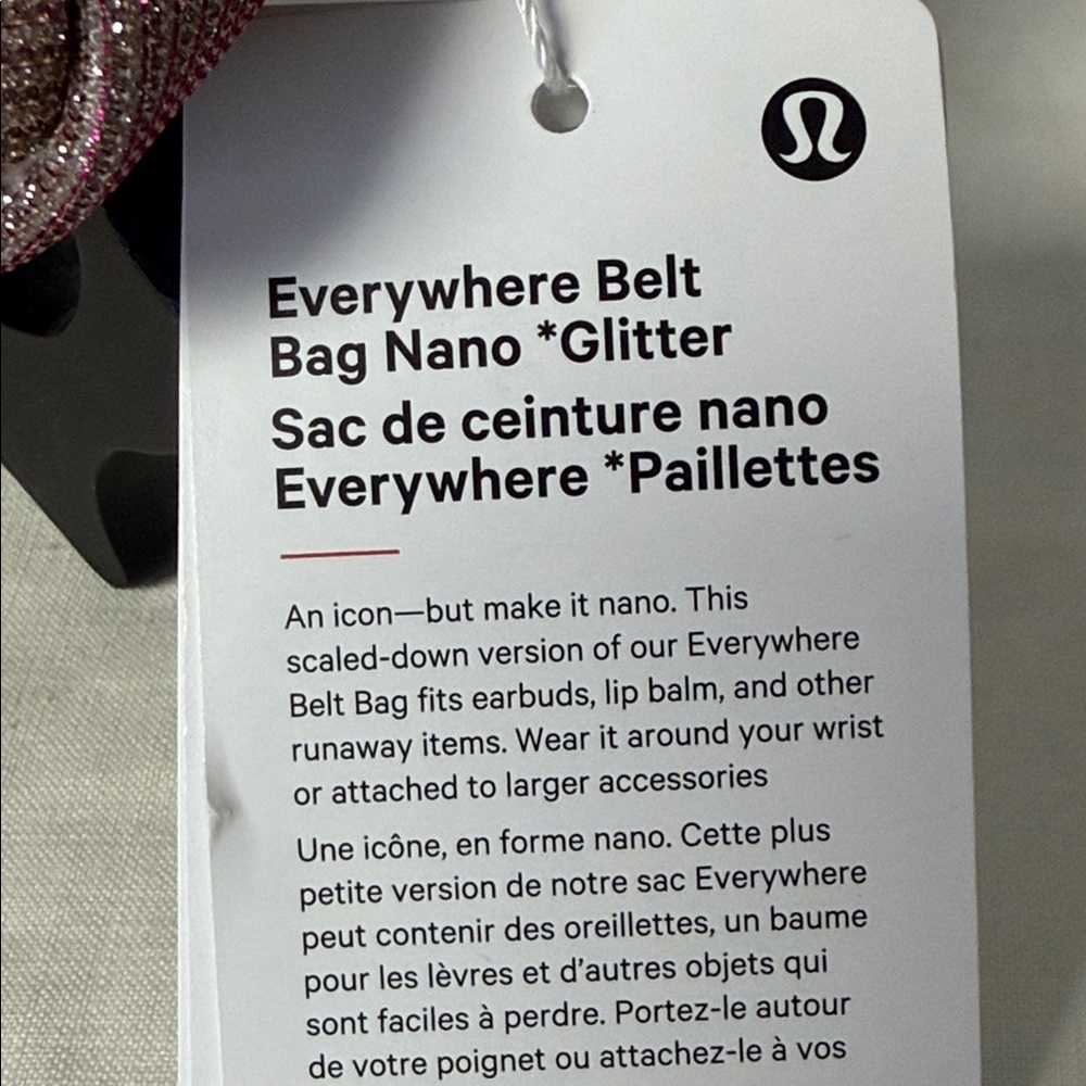 Lululemon Everywhere Belt Bag Nano Glitter Pink Champagne Wristlet NWT - Picture 4 of 6